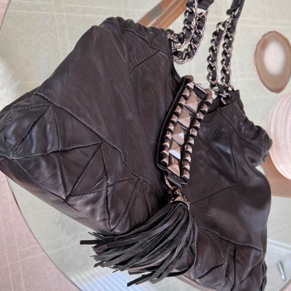 Betsy Johnson WHIP & STUDS Lamb Leather Slouchy Black Purse. RARE FIND - Picture 2 of 8